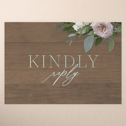 Classic Bouquet Wedding Response Card, Iridescent Foil, Brown, Personalized Foil Cardstock, Square