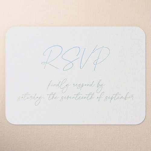 All Script Wedding Response Card, Iridescent Foil, White, Signature Smooth Cardstock, Rounded