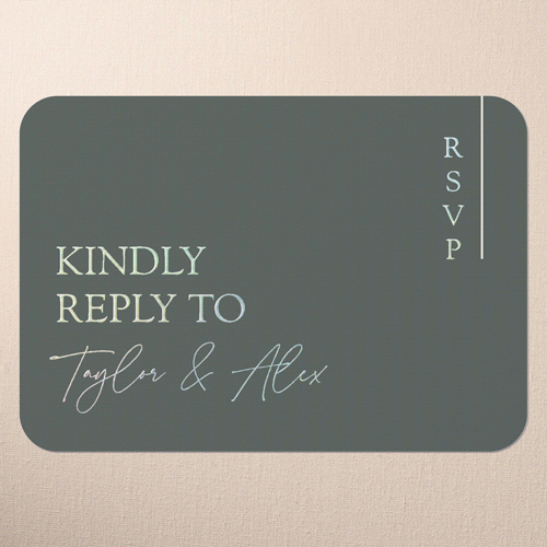 Divine Details Wedding Response Card, Iridescent Foil, Green, Write Your Own, Personalized Foil Cardstock, Rounded, Quarry