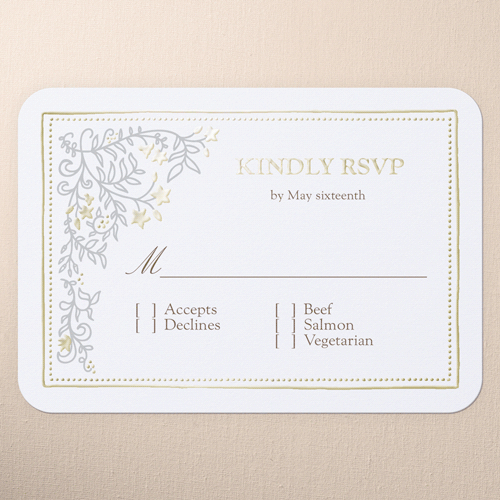 Botanical Trim Wedding Response, Gold Foil, White, Personalized Foil Cardstock, Rounded, White