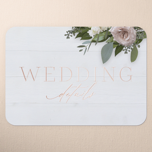 Classic Bouquet Wedding Enclosure Card, Rose Gold Foil, White, Personalized Foil Cardstock, Rounded, White