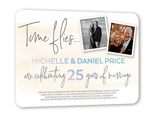 Soaring Time Wedding Anniversary Invitation, Beige, 5x7, Matte, Personalized Foil Cardstock, Rounded