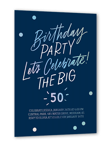 Big One Birthday Invitation, Blue, Iridescent Foil, 5x7, Matte, Personalized Foil Cardstock, Square