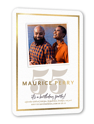 Gilded Framing Birthday Invitation, Beige, Gold Foil, 5x7, Matte, Personalized Foil Cardstock, Rounded