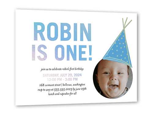 Captivating Cap Birthday Invitation, White, Iridescent Foil, 5x7, Matte, Personalized Foil Cardstock, Square, White