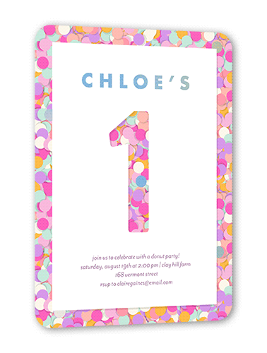 Sprinkled Spots Birthday Invitation, Iridescent Foil, Pink, 5x7, Matte, Personalized Foil Cardstock, Rounded, Hot Pink