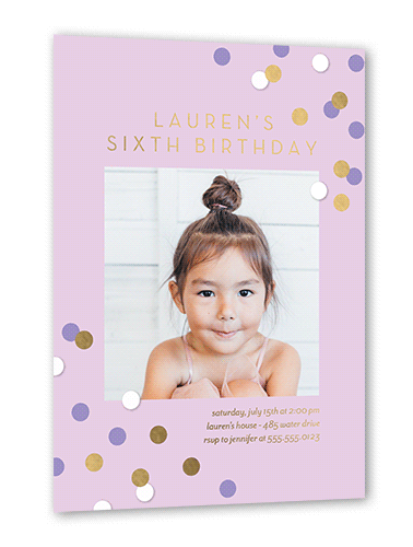 Shimmering Spots Birthday Invitation, Gold Foil, Purple, 5x7, Matte, Personalized Foil Cardstock, Square, Lilac