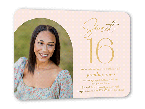 Amazing Arch Birthday Invitation, Pink, Gold Foil, 5x7, Matte, Personalized Foil Cardstock, Rounded
