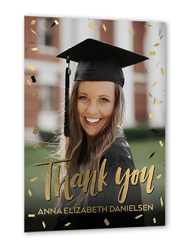 Confetti Gratitude Thank You Card, White, Gold Foil, 5x7, Matte, Personalized Foil Cardstock, Square, White