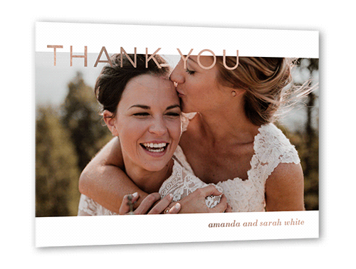 Basic Gratitude Thank You Card, White, Rose Gold Foil, 5x7, Matte, Personalized Foil Cardstock, Square