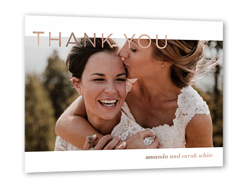 Basic Gratitude Thank You Card, White, Rose Gold Foil, 5x7, Matte, Personalized Foil Cardstock, Square, White