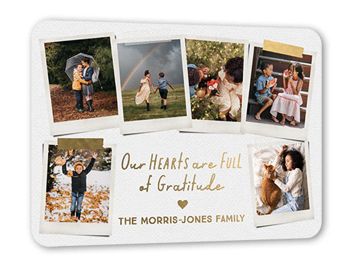 Full Hearts Gallery Thank You Card, Gold Foil, White, 5x7, Matte, Personalized Foil Cardstock, Rounded, White