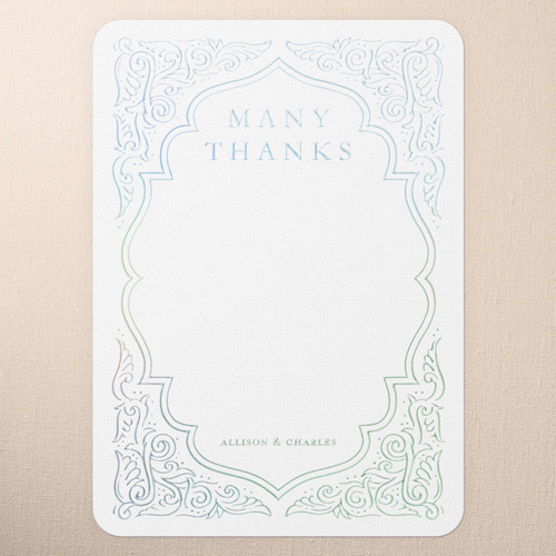 Filigree Border Wedding Thank You, Grey, Iridescent Foil, 5x7, Matte, Personalized Foil Cardstock, Rounded