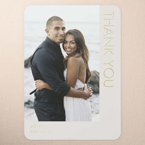 Softly Together Wedding Thank You, Grey, Gold Foil, 5x7, Matte, Personalized Foil Cardstock, Rounded