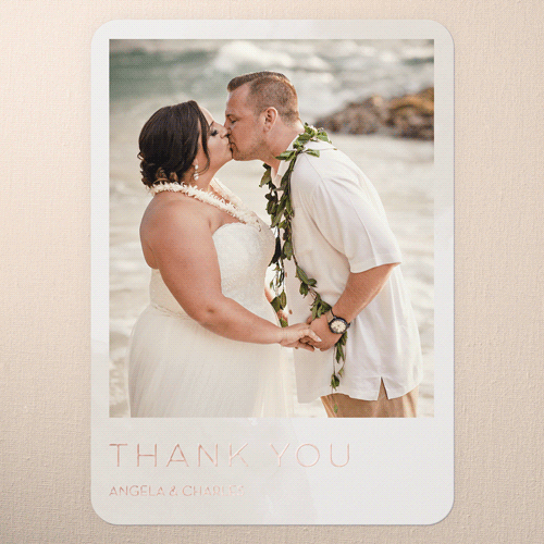 Light Wisps Wedding Thank You, Rose Gold Foil, Beige, 5x7, Matte, Personalized Foil Cardstock, Rounded, Adobe Blush