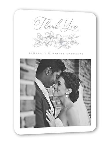 Marvelous Magnolia Thank You Card, Iridescent Foil, White, 5x7, Matte, Personalized Foil Cardstock, Rounded