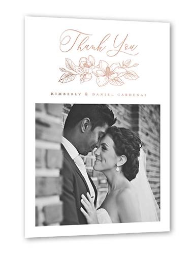 Marvelous Magnolia Thank You Card, White, Rose Gold Foil, 5x7, Matte, Personalized Foil Cardstock, Square