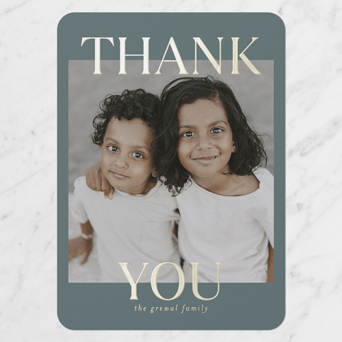 Radiant Proud Type Thank You Digital Foil Card, Gold Foil, Blue, 5x7, Matte, Personalized Foil Cardstock, Rounded, Cedar