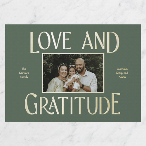 Love And Gratitude Thank You Digital Foil Card, Gold Foil, Green, 5x7, Matte, Personalized Foil Cardstock, Square