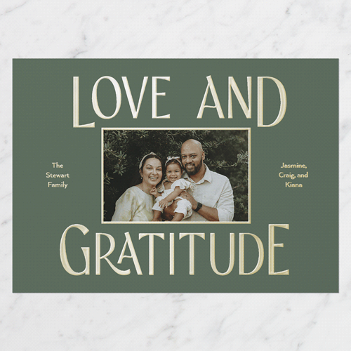 Love And Gratitude Thank You Digital Foil Card, Gold Foil, Green, 5x7, Matte, Personalized Foil Cardstock, Square, Avocado