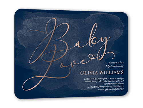 Grand Graceful Script Baby Shower Invitation, Blue, 5x7, Matte, Personalized Foil Cardstock, Rounded