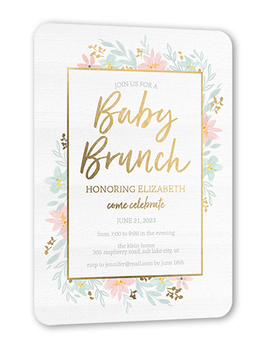 Baby Brunch Baby Shower Invitation, Gold Foil, Beige, 5x7, Matte, Personalized Foil Cardstock, Rounded