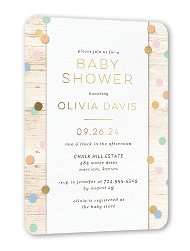 Dotted Trail Baby Shower Invitation, Gold Foil, Orange, 5x7, Matte, Personalized Foil Cardstock, Rounded, Apricot