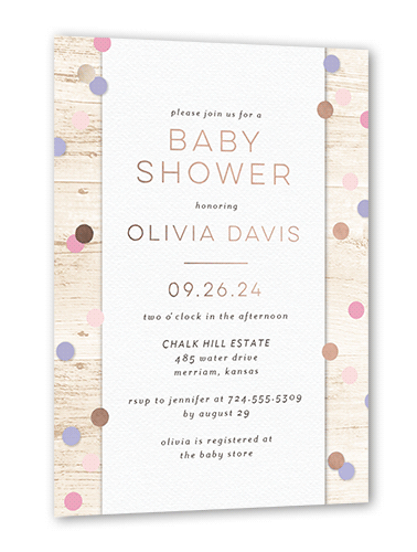 Dotted Trail Baby Shower Invitation, Rose Gold Foil, Pink, 5x7, Matte, Personalized Foil Cardstock, Square, Penelope