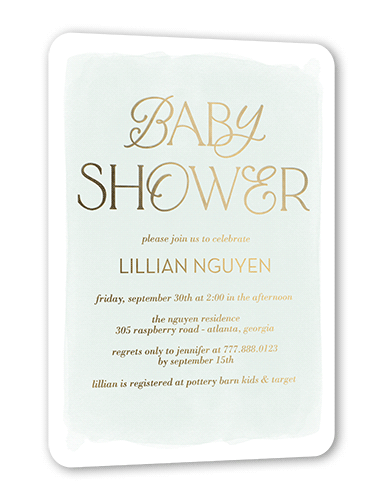 Baby Flourish Baby Shower Invitation, Green, Gold Foil, 5x7, Matte, Personalized Foil Cardstock, Rounded