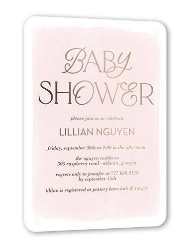 Baby Flourish Baby Shower Invitation, Pink, Rose Gold Foil, 5x7, Matte, Personalized Foil Cardstock, Rounded, Taffy