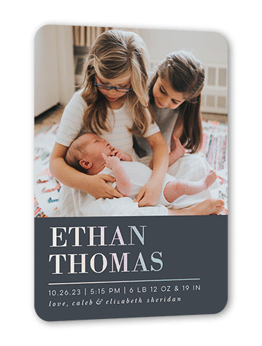 Contemporary Shine Birth Announcement, Grey, Iridescent Foil, 5x7, Matte, Personalized Foil Cardstock, Rounded