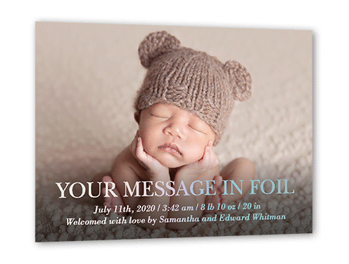 Custom Message Birth Announcement, Black, Iridescent Foil, 5x7, Matte, Personalized Foil Cardstock, Square