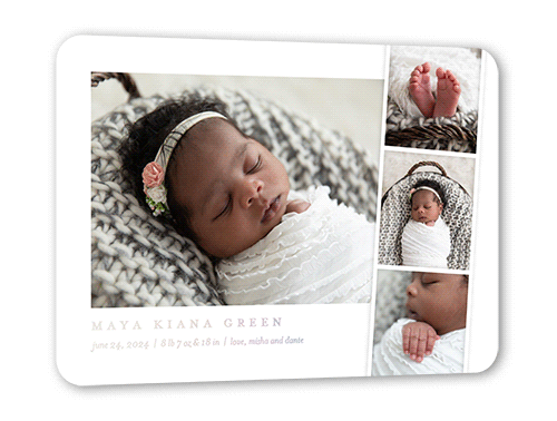 Minimal Filmstrip Birth Announcement, Iridescent Foil, White, 5x7, Matte, Personalized Foil Cardstock, Rounded, White
