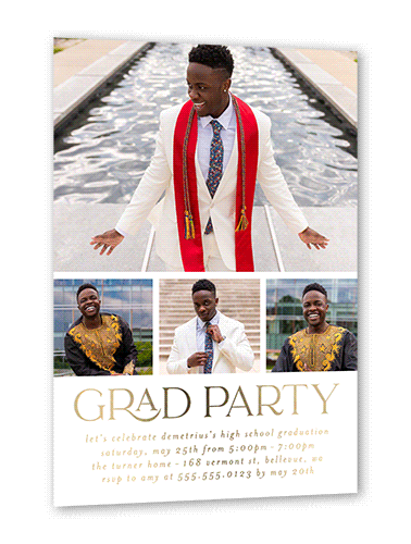 Grand Scholar Graduation Invitation, Gold Foil, White, 5x7, Matte, Personalized Foil Cardstock, Square