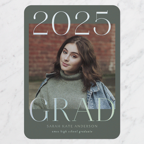 Proud Type Graduation Announcement, Rounded Corners, -Iridescent Foil-Green-5x7 Digital Foil Card-2025