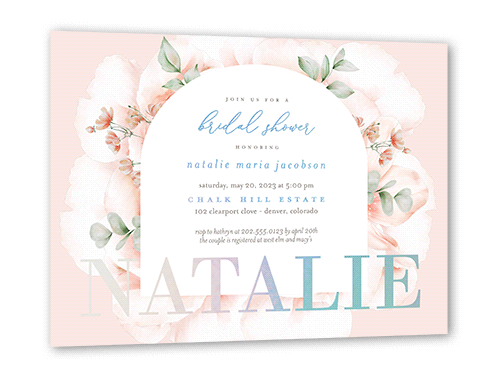 Soft Floral Arches Bridal Shower Invitation, Pink, Iridescent Foil, 5x7, Matte, Personalized Foil Cardstock, Square