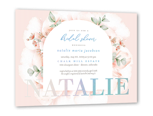 Soft Floral Arches Bridal Shower Invitation, Pink, Iridescent Foil, 5x7, Matte, Personalized Foil Cardstock, Square, Chenille