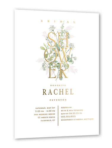 Stacked Shower Bridal Shower Invitation, Gold Foil, White, 5x7, Matte, Personalized Foil Cardstock, Square, White