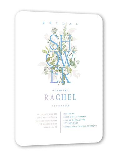 Stacked Shower Bridal Shower Invitation, White, Iridescent Foil, 5x7, Matte, Personalized Foil Cardstock, Rounded