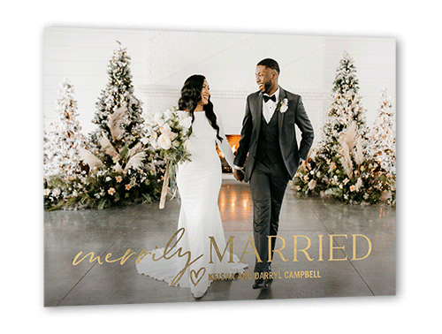 Merrily Wedded Holiday Card, Black, Gold Foil, 5x7, Holiday, Matte, Personalized Foil Cardstock, Square, Black