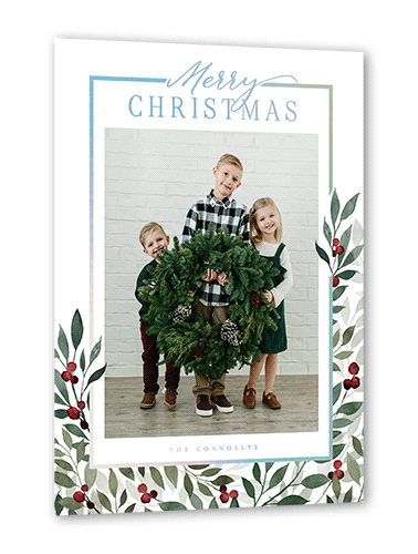Beaming Berries Holiday Card, White, Iridescent Foil, 5x7, Christmas, Matte, Personalized Foil Cardstock, Square, White