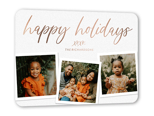 Lustrous Linen Holiday Card, White, Rose Gold Foil, 5x7, Holiday, Matte, Personalized Foil Cardstock, Rounded