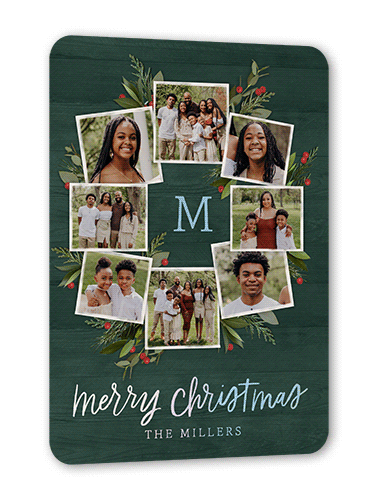 Photo Wreath Holiday Card, Iridescent Foil, Green, 5x7, Christmas, Matte, Personalized Foil Cardstock, Rounded, Forest