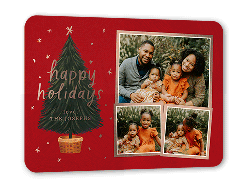 Polished Tree Holiday Card, Red, Rose Gold Foil, 5x7, Holiday, Matte, Personalized Foil Cardstock, Rounded