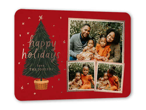 Polished Tree Holiday Card, Red, Rose Gold Foil, 5x7, Holiday, Matte, Personalized Foil Cardstock, Rounded, Cherry