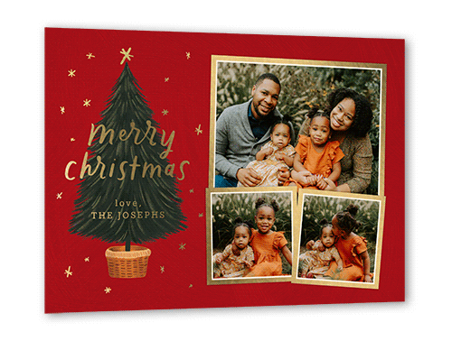 Polished Tree Holiday Card, Gold Foil, Red, 5x7, Christmas, Matte, Personalized Foil Cardstock, Square
