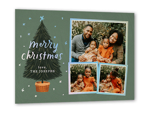 Polished Tree Holiday Card, Iridescent Foil, Green, 5x7, Christmas, Matte, Personalized Foil Cardstock, Square