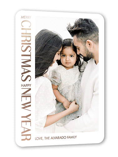 Edgy Messages Holiday Card, White, Rose Gold Foil, 5x7, Christmas, Matte, Personalized Foil Cardstock, Rounded