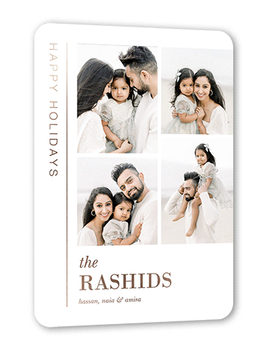 Familiar Memories Holiday Card, White, Rose Gold Foil, 5x7, Holiday, Matte, Personalized Foil Cardstock, Rounded