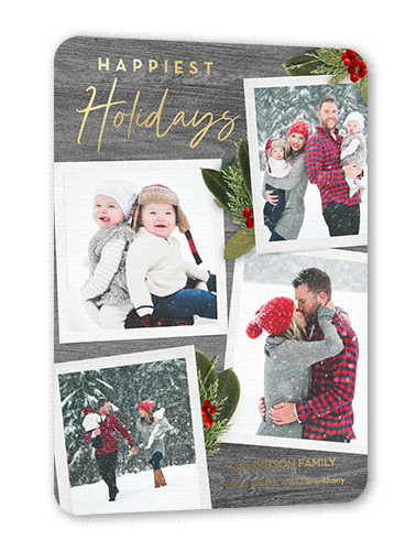 Rustic Sprigs Holiday Card, Gold Foil, Grey, 5x7, Holiday, Matte, Personalized Foil Cardstock, Rounded